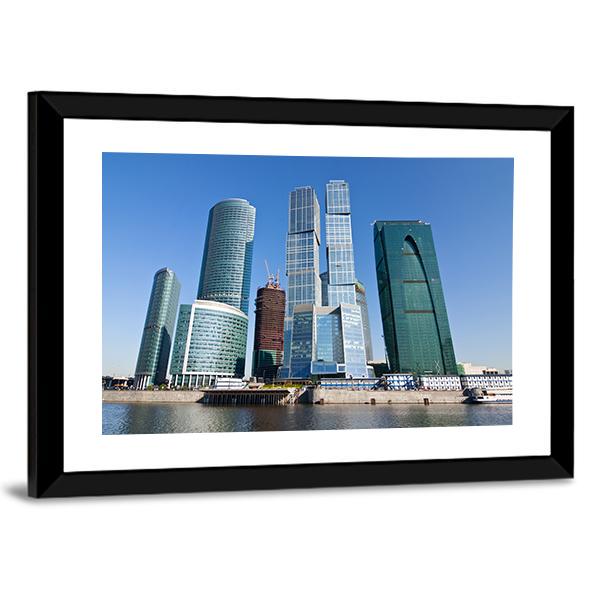 Skyscrapers Of Moscow City Under Blue Sky Canvas Wall Art-3 Horizontal-Gallery Wrap-25" x 16"-Tiaracle