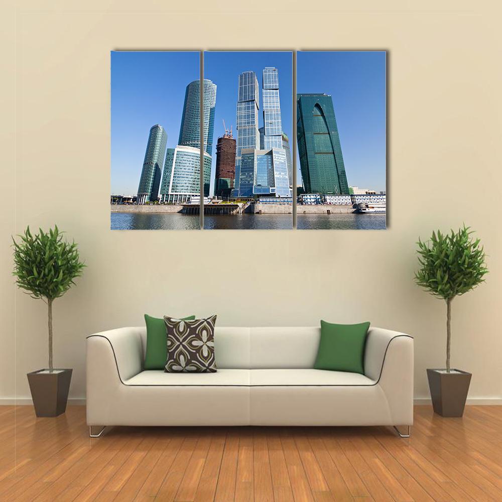 Skyscrapers Of Moscow City Under Blue Sky Canvas Wall Art-3 Horizontal-Gallery Wrap-37" x 24"-Tiaracle