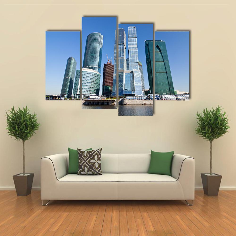 Skyscrapers Of Moscow City Under Blue Sky Canvas Wall Art-4 Pop-Gallery Wrap-50" x 32"-Tiaracle