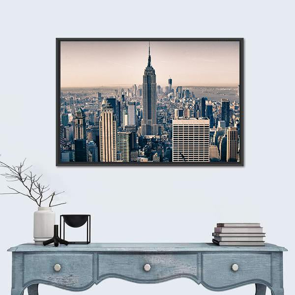 Skyscrapers Of New York City Canvas Wall Art-1 Piece-Floating Frame-24" x 16"-Tiaracle