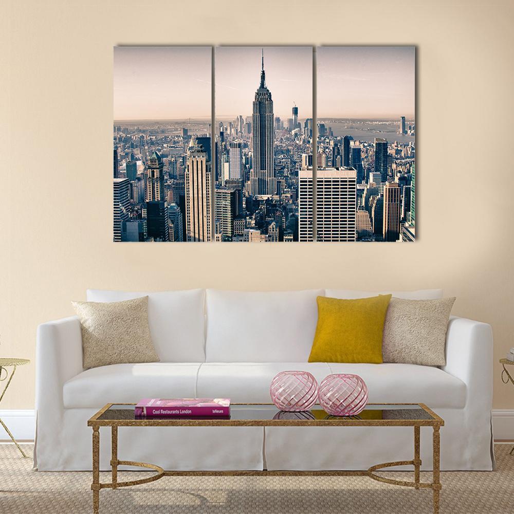 Skyscrapers Of New York City Canvas Wall Art-3 Horizontal-Gallery Wrap-37" x 24"-Tiaracle