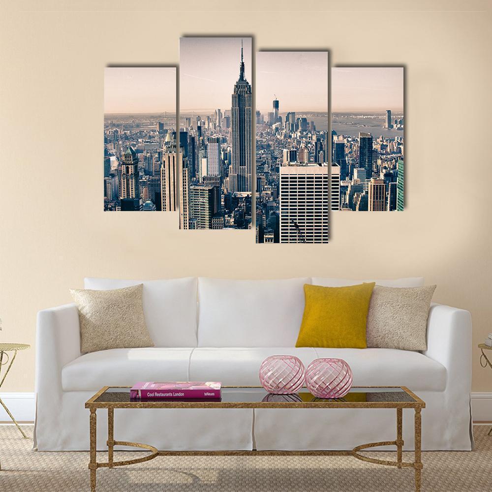 Skyscrapers Of New York City Canvas Wall Art-4 Pop-Gallery Wrap-50" x 32"-Tiaracle