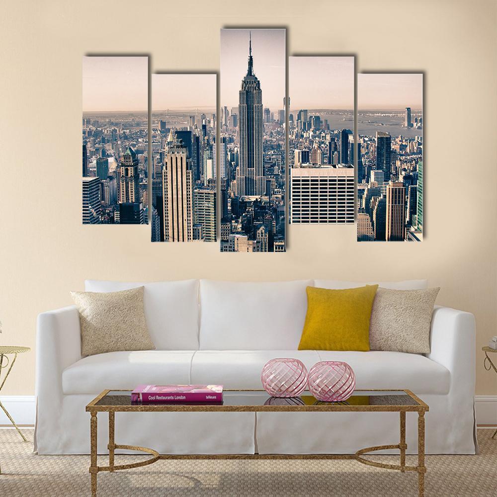 Skyscrapers Of New York City Canvas Wall Art-5 Pop-Gallery Wrap-47" x 32"-Tiaracle