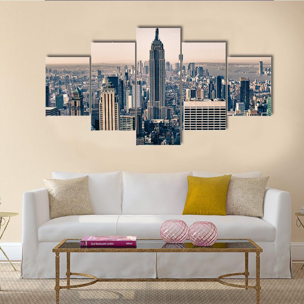Skyscrapers Of New York City Canvas Wall Art-5 Star-Gallery Wrap-62" x 32"-Tiaracle