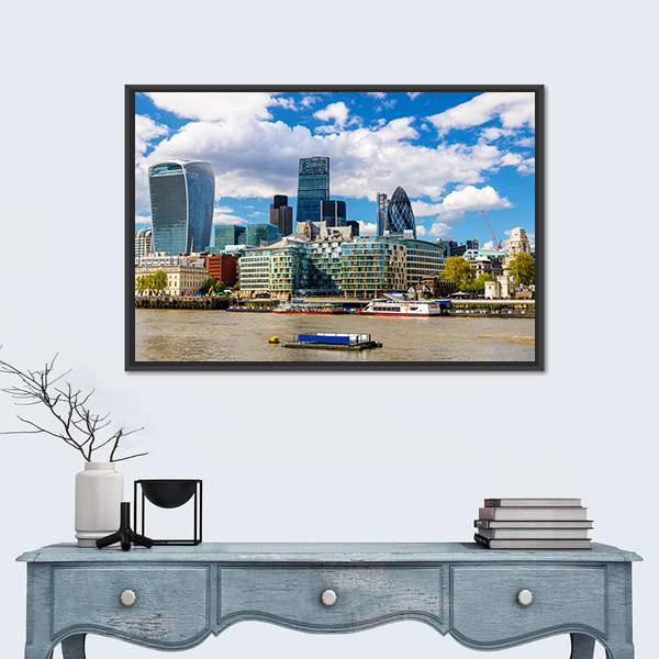 Skyscrapers Of The City Of London Canvas Wall Art-1 Piece-Floating Frame-24" x 16"-Tiaracle