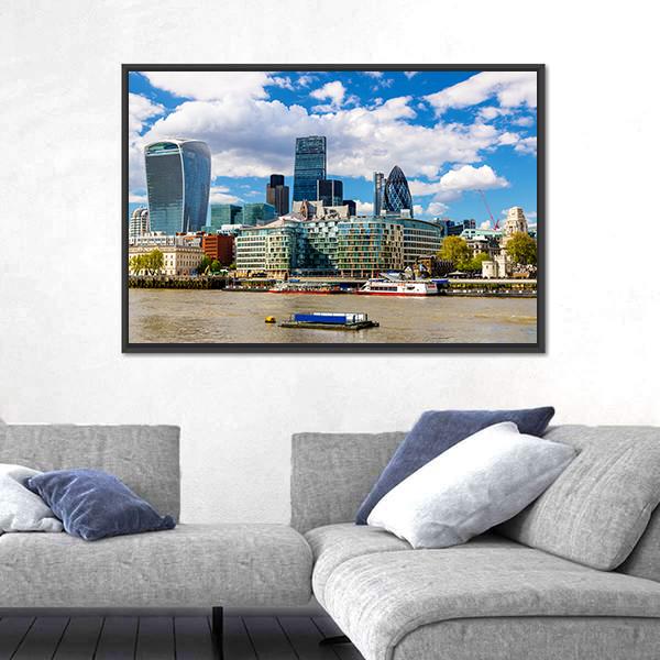 Skyscrapers Of The City Of London Canvas Wall Art-3 Horizontal-Gallery Wrap-25" x 16"-Tiaracle