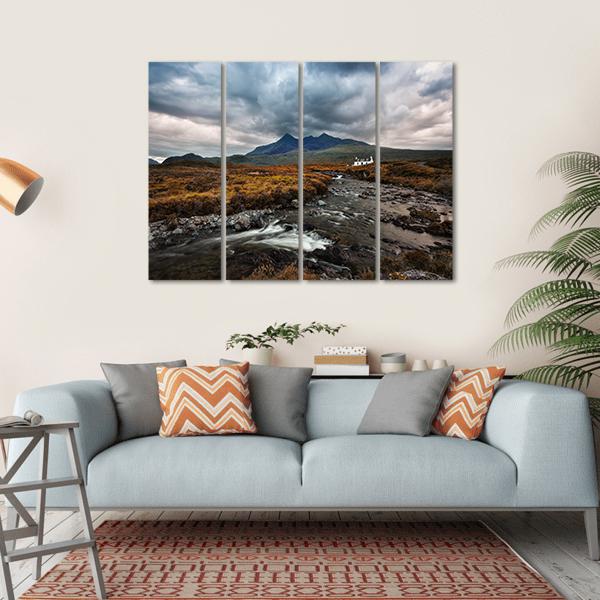 Sligachan Waterfall In United Kingdom Canvas Wall Art-4 Horizontal-Gallery Wrap-34" x 24"-Tiaracle