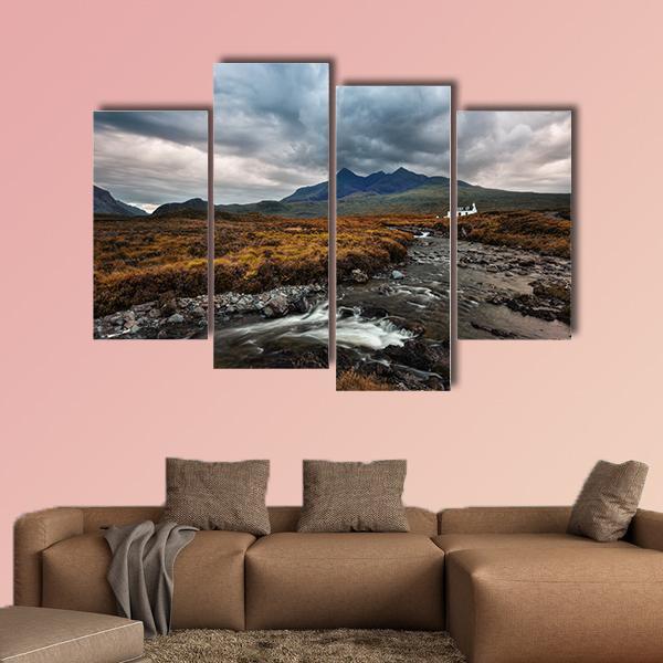 Sligachan Waterfall In United Kingdom Canvas Wall Art-4 Pop-Gallery Wrap-50" x 32"-Tiaracle