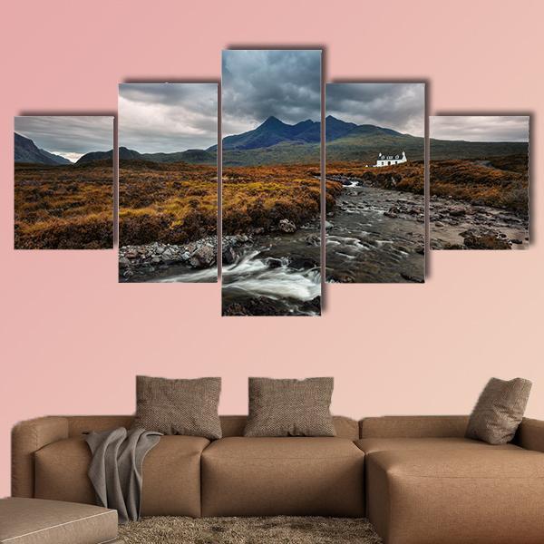 Sligachan Waterfall In United Kingdom Canvas Wall Art-5 Star-Gallery Wrap-62" x 32"-Tiaracle