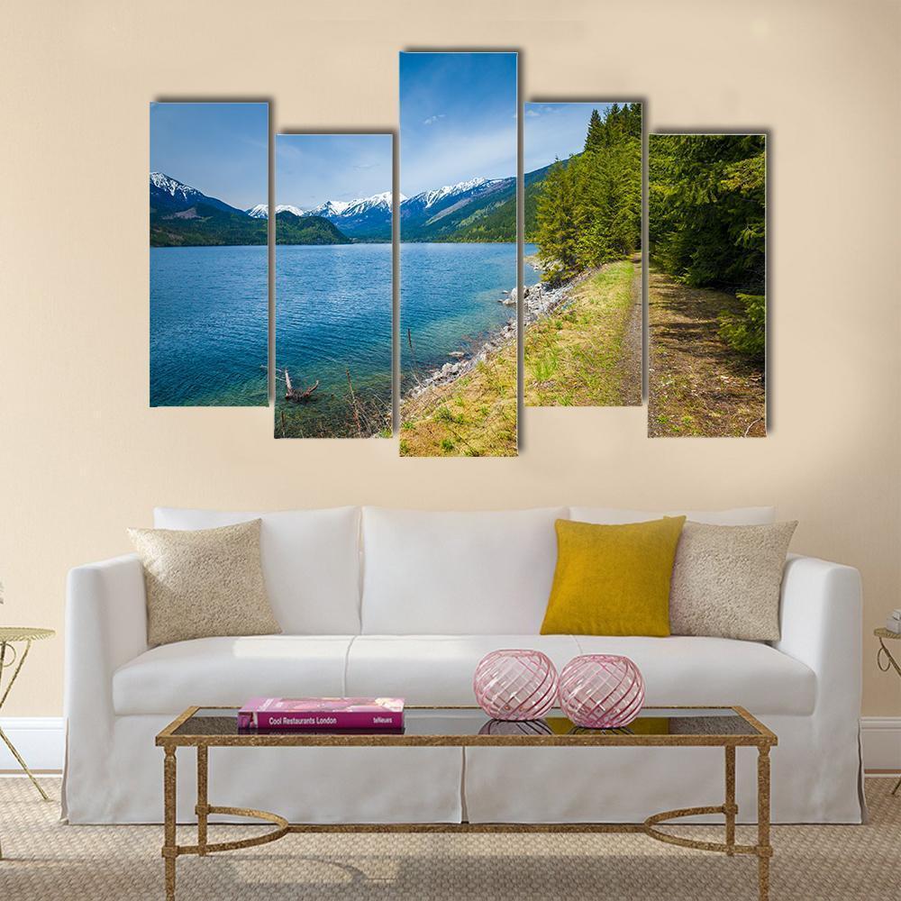 Slocan Lake In British Columbia Canvas Wall Art-5 Pop-Gallery Wrap-47" x 32"-Tiaracle