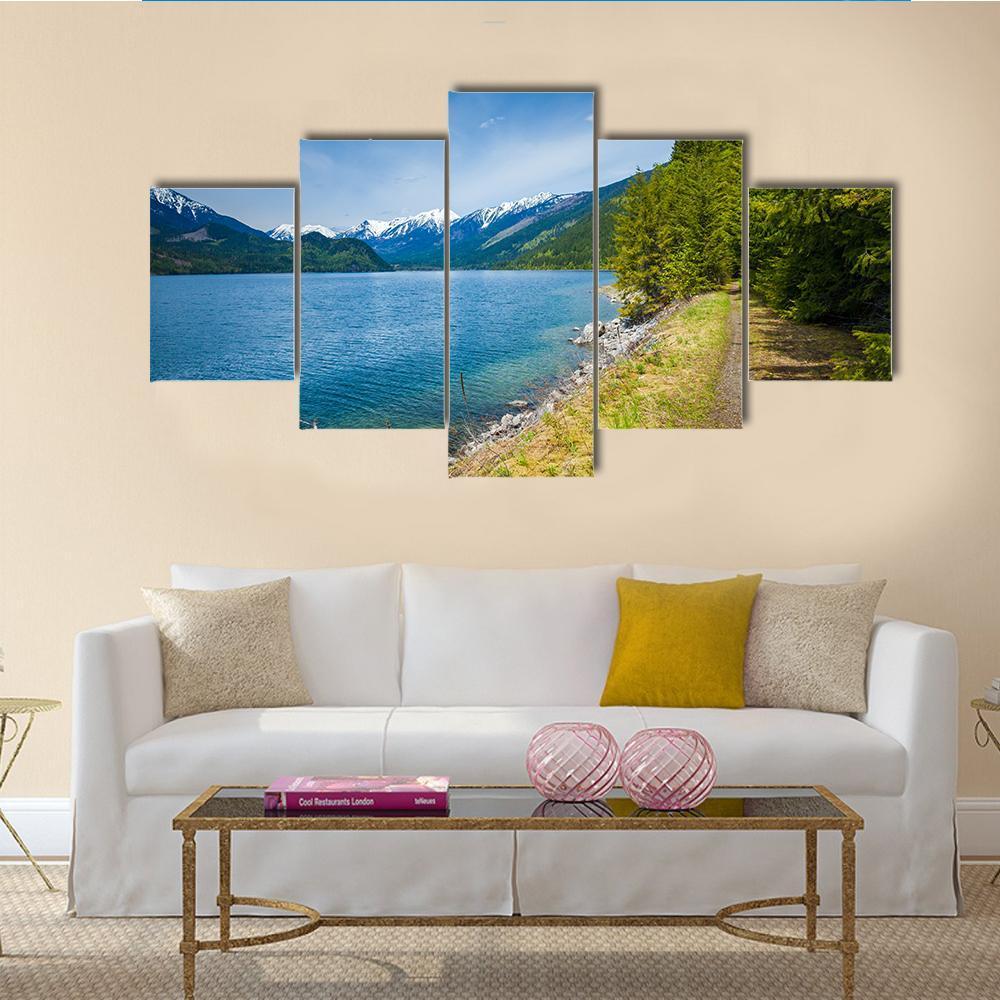 Slocan Lake In British Columbia Canvas Wall Art-5 Star-Gallery Wrap-62" x 32"-Tiaracle