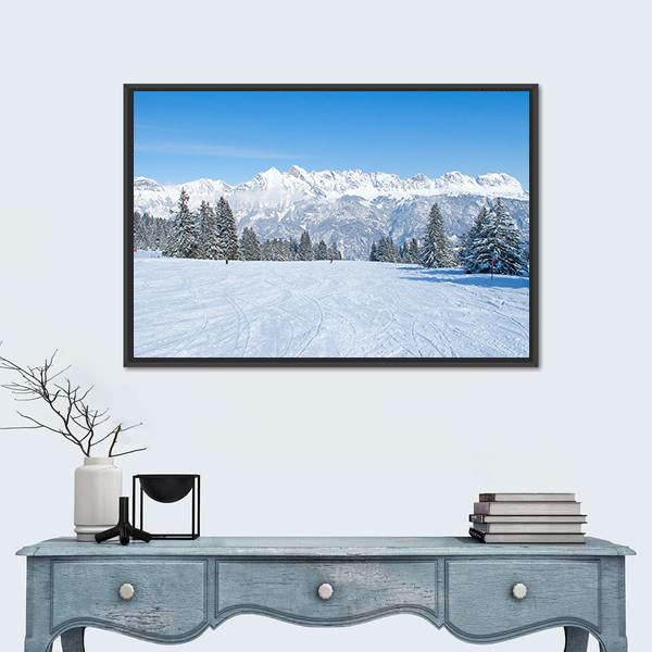Slope On The Skiing Resort Flumserberg Canvas Wall Art-1 Piece-Floating Frame-24" x 16"-Tiaracle