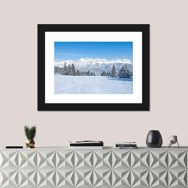 Slope On The Skiing Resort Flumserberg Canvas Wall Art-1 Piece-Framed Print-20" x 16"-Tiaracle