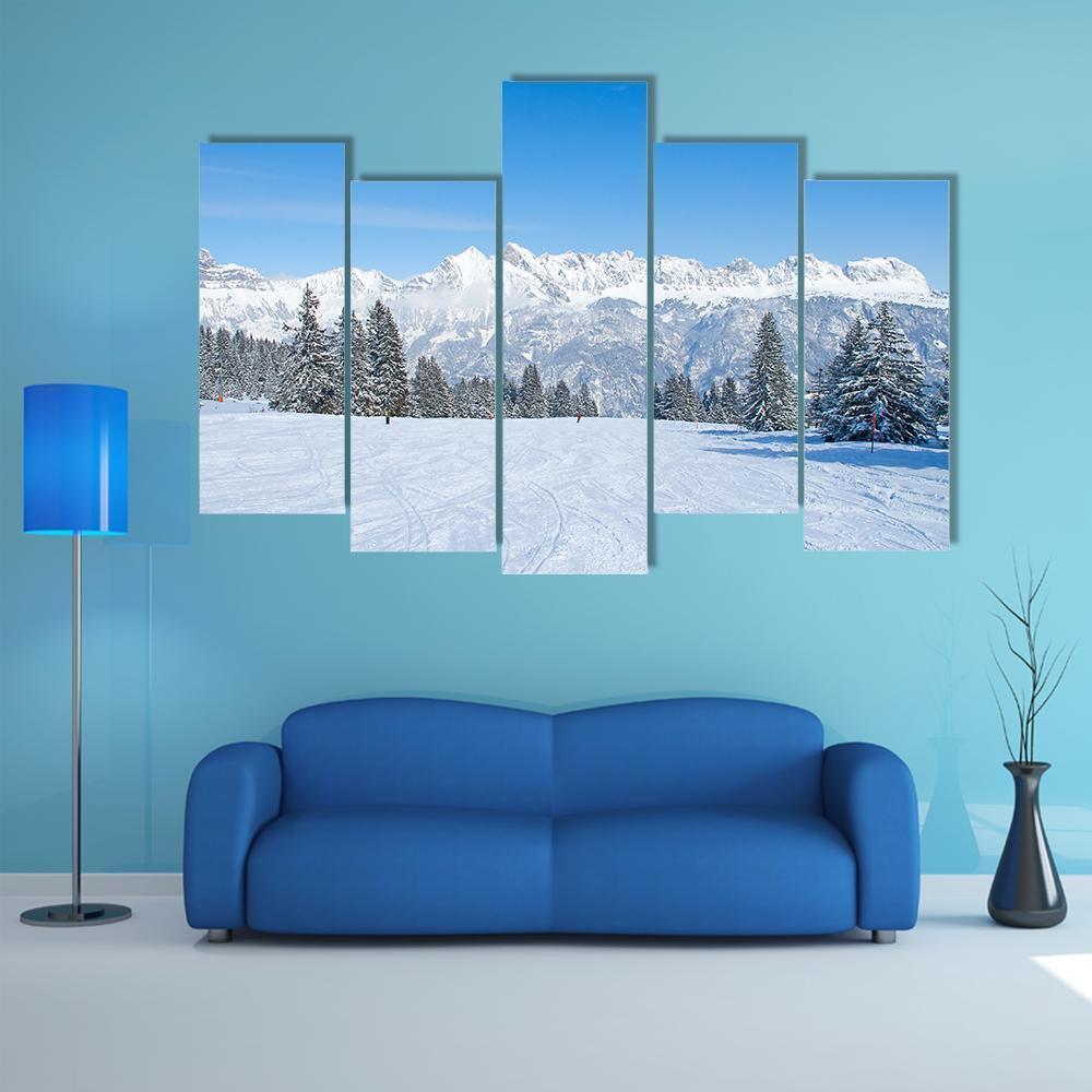 Slope On The Skiing Resort Flumserberg Canvas Wall Art-5 Pop-Gallery Wrap-47" x 32"-Tiaracle