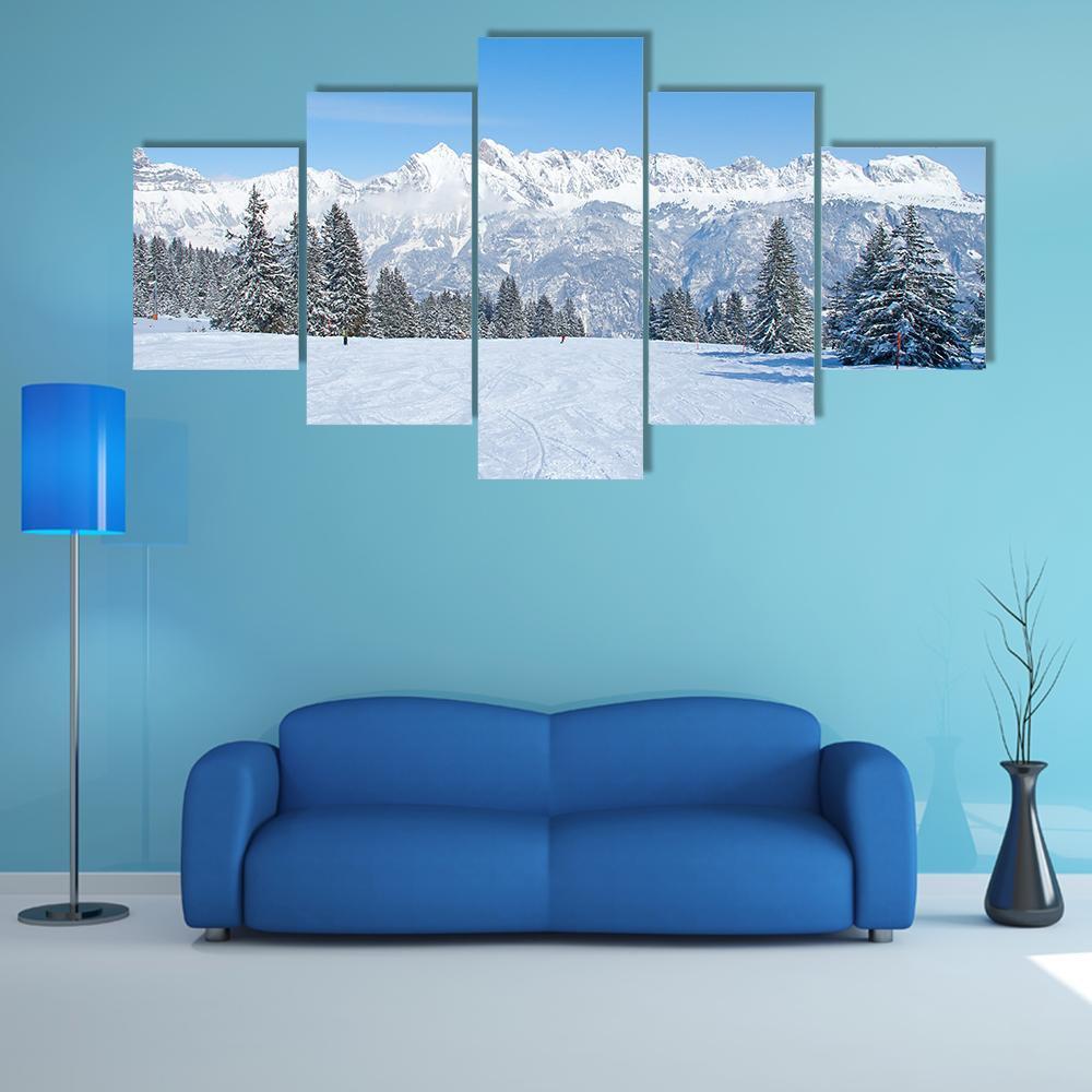 Slope On The Skiing Resort Flumserberg Canvas Wall Art-5 Star-Gallery Wrap-62" x 32"-Tiaracle