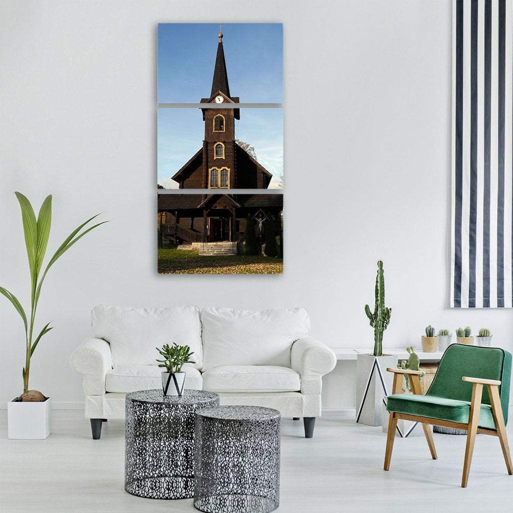 Slovakia Church In Autumn Vertical Canvas Wall Art-3 Vertical-Gallery Wrap-12" x 25"-Tiaracle