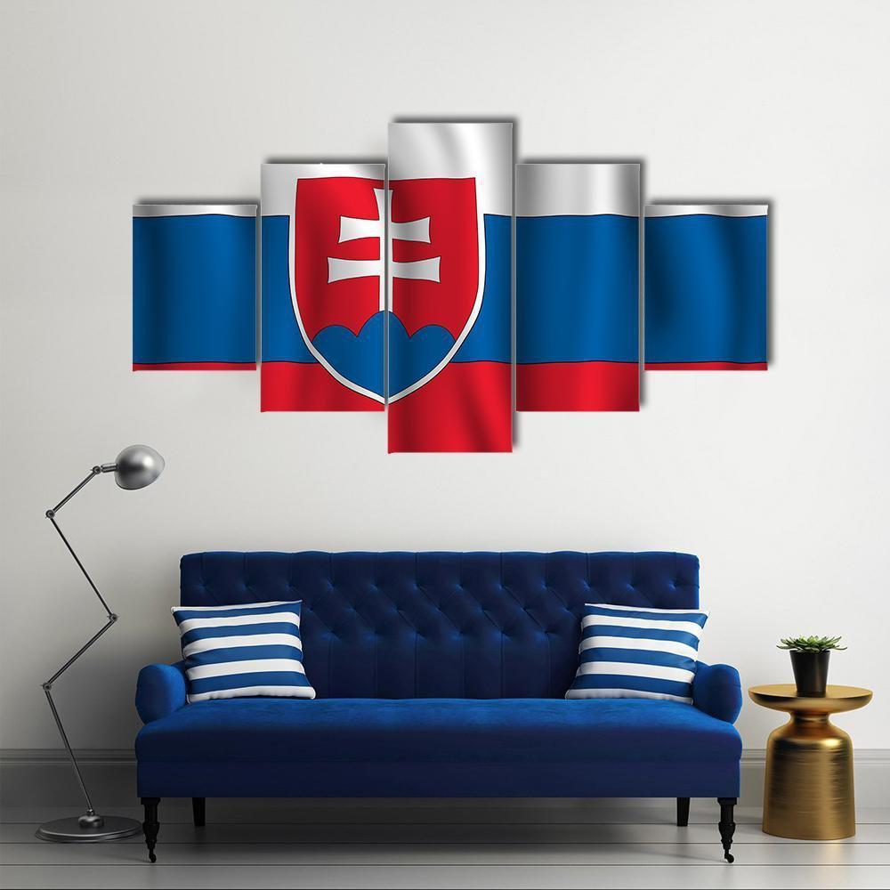 Slovakia National Flag Illustration Canvas Wall Art-5 Star-Gallery Wrap-62" x 32"-Tiaracle