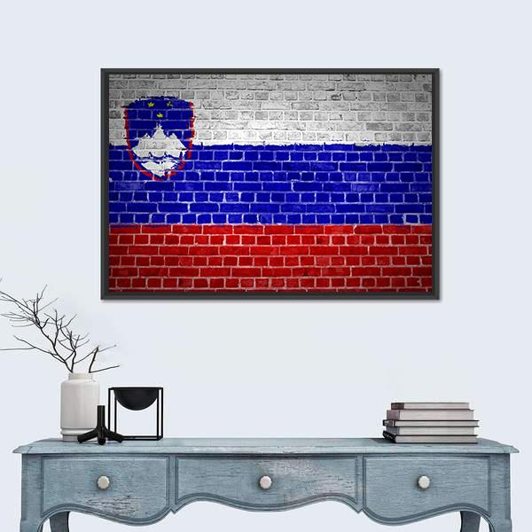 Slovenia Flag On A Brick Wall Canvas Wall Art-1 Piece-Floating Frame-24" x 16"-Tiaracle