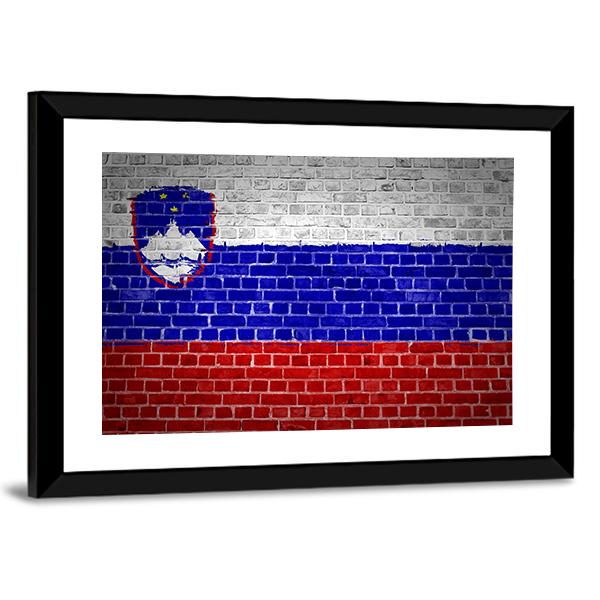 Slovenia Flag On A Brick Wall Canvas Wall Art-3 Horizontal-Gallery Wrap-25" x 16"-Tiaracle