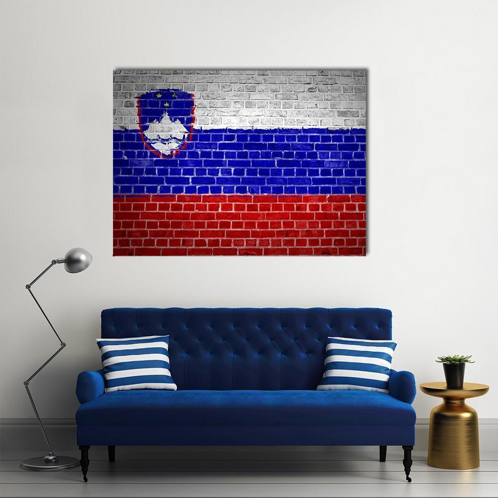 Slovenia Flag On A Brick Wall Canvas Wall Art-4 Square-Gallery Wrap-17" x 17"-Tiaracle