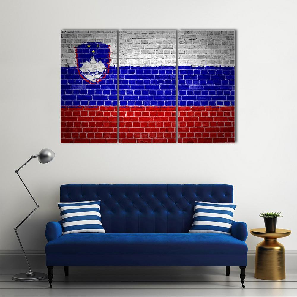 Slovenia Flag On A Brick Wall Canvas Wall Art-3 Horizontal-Gallery Wrap-37" x 24"-Tiaracle