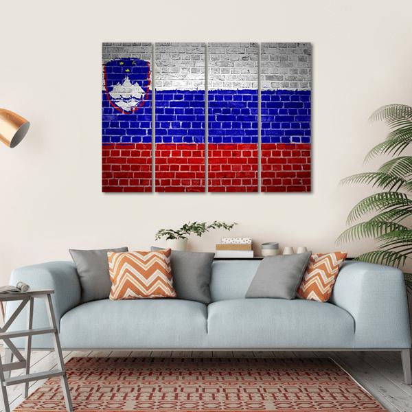 Slovenia Flag On A Brick Wall Canvas Wall Art-4 Horizontal-Gallery Wrap-34" x 24"-Tiaracle