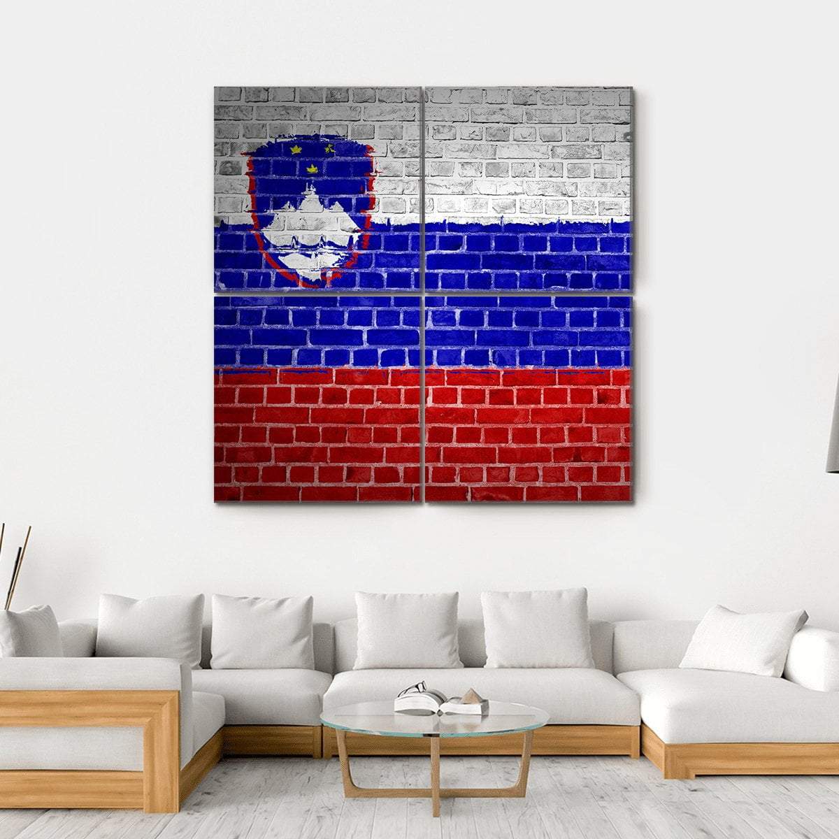 Slovenia Flag On A Brick Wall Canvas Wall Art-4 Square-Gallery Wrap-17" x 17"-Tiaracle