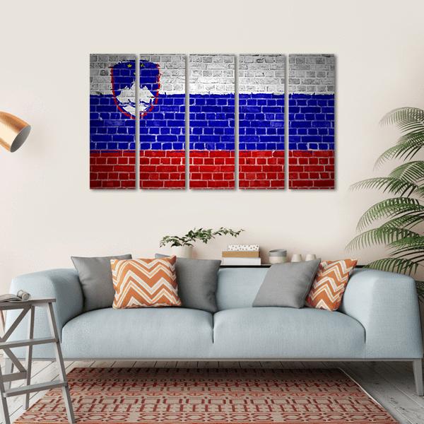 Slovenia Flag On A Brick Wall Canvas Wall Art-5 Horizontal-Gallery Wrap-22" x 12"-Tiaracle