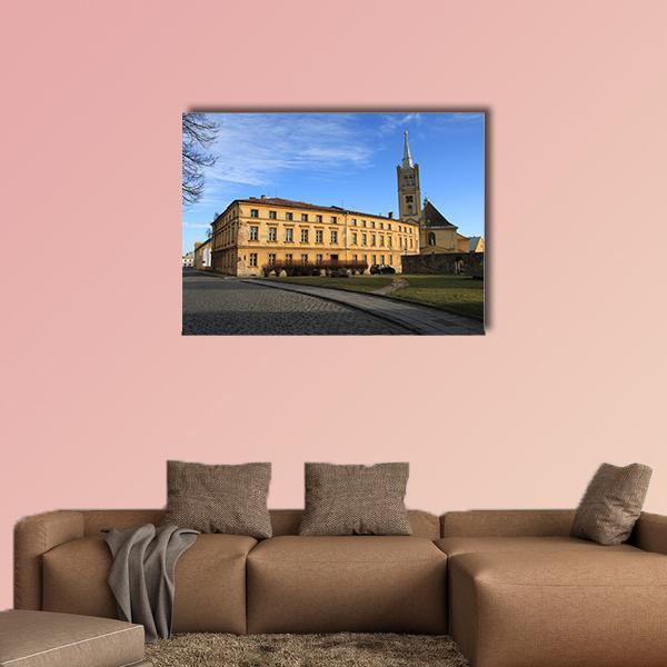 Small Church In Vidnava City Canvas Wall Art-1 Piece-Gallery Wrap-48" x 32"-Tiaracle