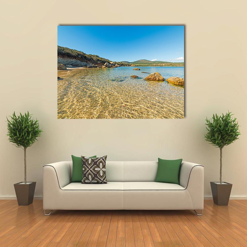 Small Cove With Sand And Rocks In Alghero Canvas Wall Art-1 Piece-Gallery Wrap-48" x 32"-Tiaracle