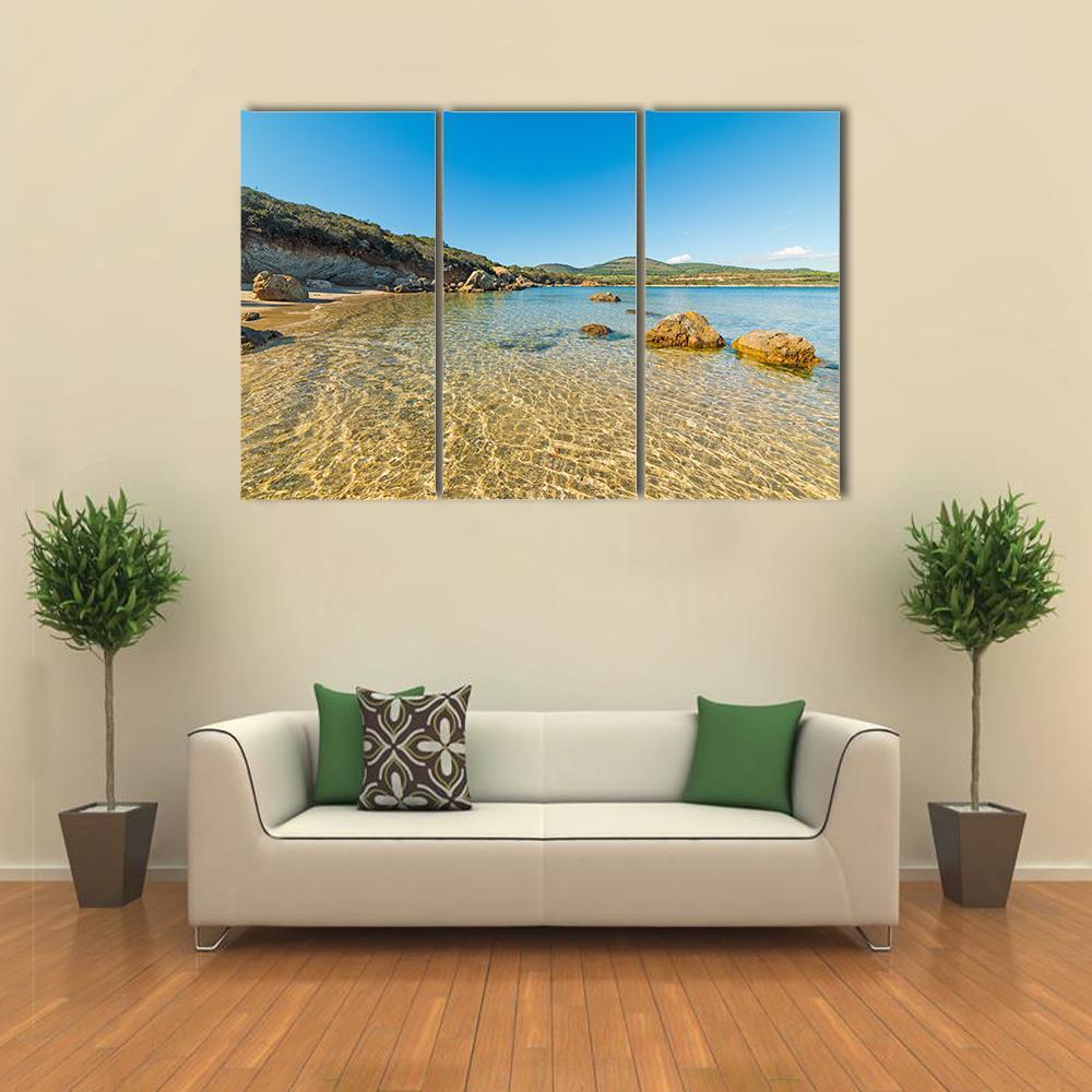 Small Cove With Sand And Rocks In Alghero Canvas Wall Art-3 Horizontal-Gallery Wrap-37" x 24"-Tiaracle