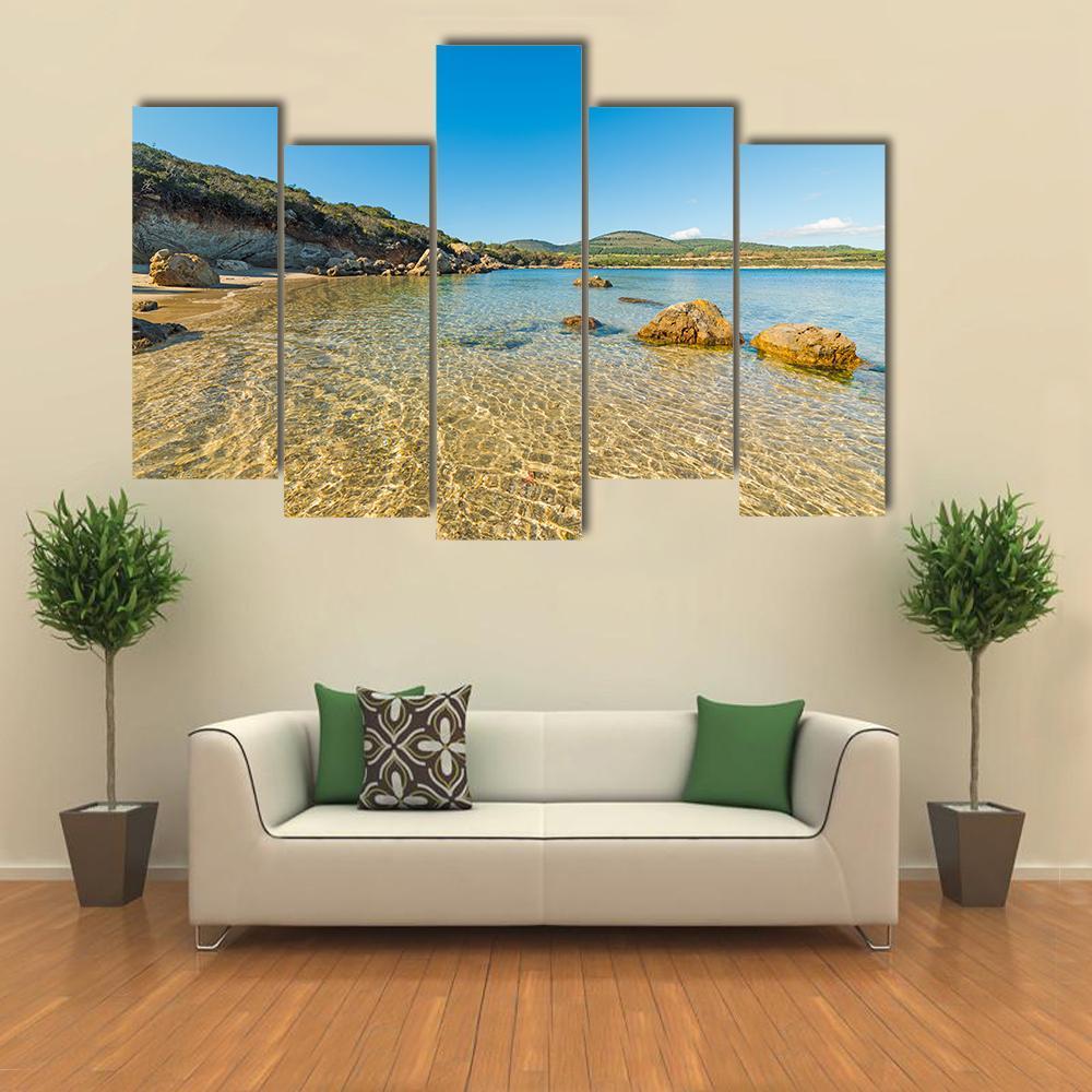 Small Cove With Sand And Rocks In Alghero Canvas Wall Art-5 Pop-Gallery Wrap-47" x 32"-Tiaracle