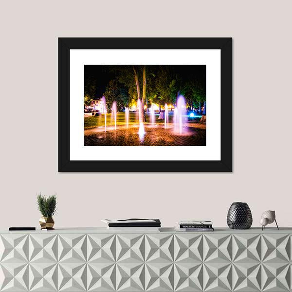 Small Fountain On A Summer Night Canvas Wall Art-1 Piece-Framed Print-20" x 16"-Tiaracle