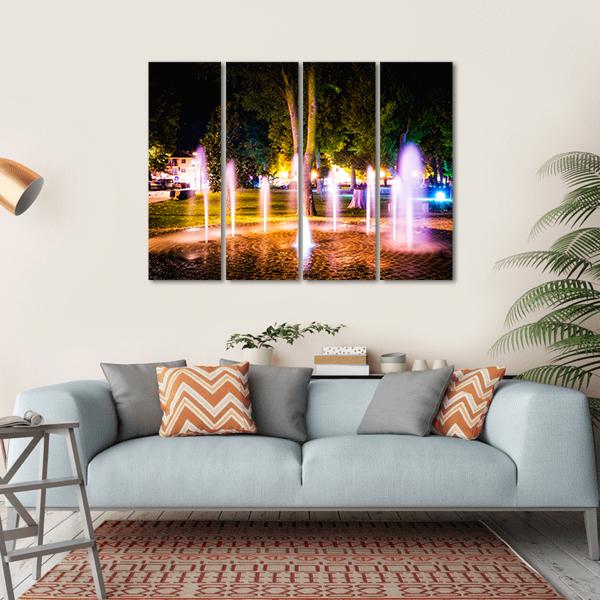 Small Fountain On A Summer Night Canvas Wall Art-4 Horizontal-Gallery Wrap-34" x 24"-Tiaracle