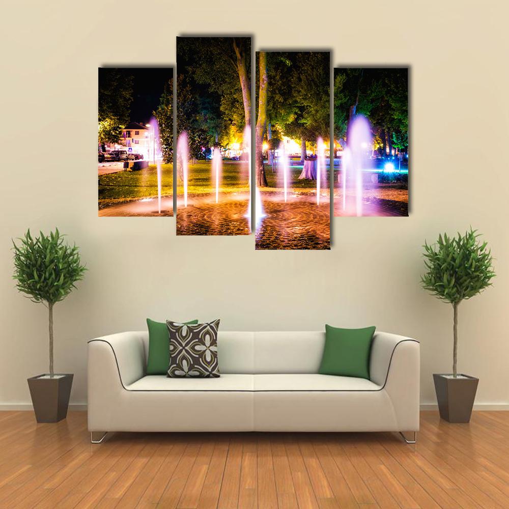Small Fountain On A Summer Night Canvas Wall Art-4 Pop-Gallery Wrap-34" x 20"-Tiaracle
