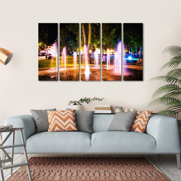 Small Fountain On A Summer Night Canvas Wall Art-5 Horizontal-Gallery Wrap-22" x 12"-Tiaracle