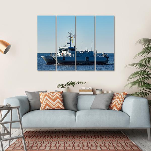 Small Grey Military Ship Canvas Wall Art-4 Horizontal-Gallery Wrap-34" x 24"-Tiaracle