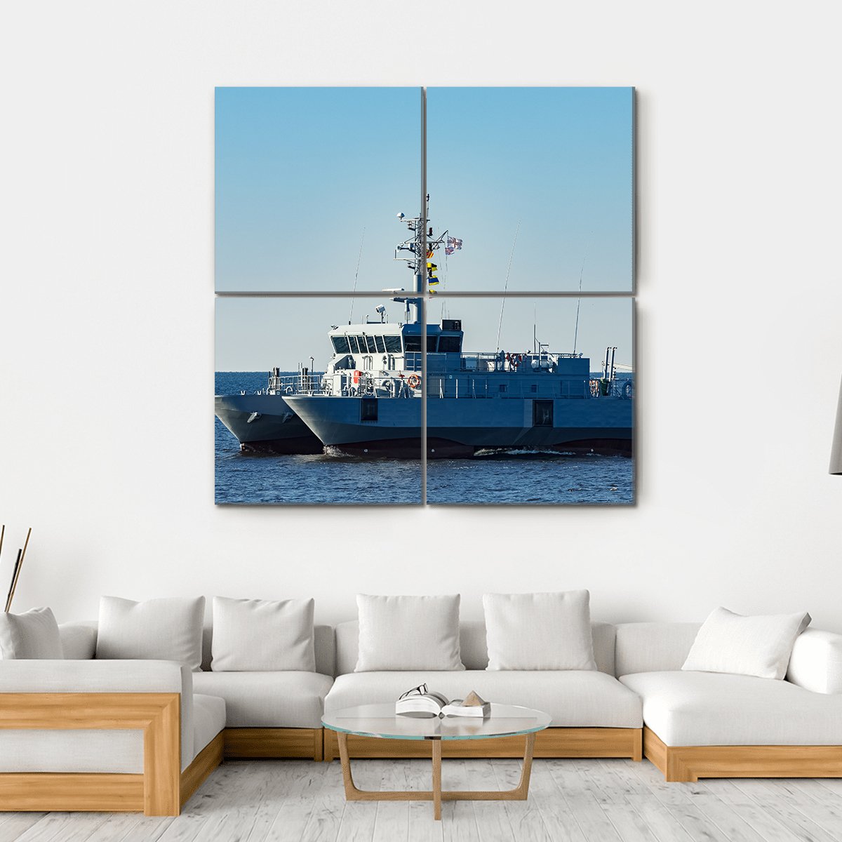 Small Grey Military Ship Canvas Wall Art-4 Square-Gallery Wrap-17" x 17"-Tiaracle
