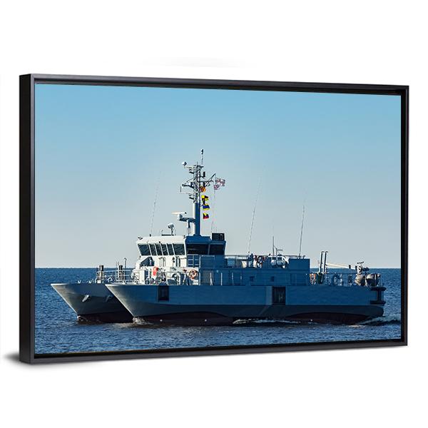 Small Grey Military Ship Canvas Wall Art-3 Horizontal-Gallery Wrap-25" x 16"-Tiaracle
