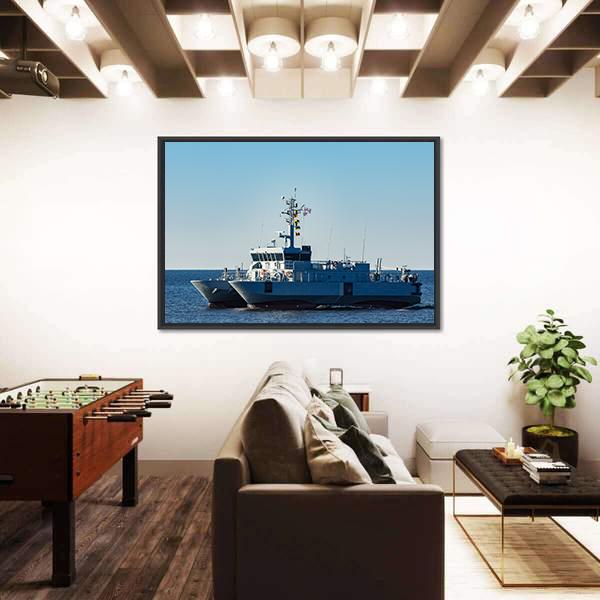 Small Grey Military Ship Canvas Wall Art-3 Horizontal-Gallery Wrap-25" x 16"-Tiaracle