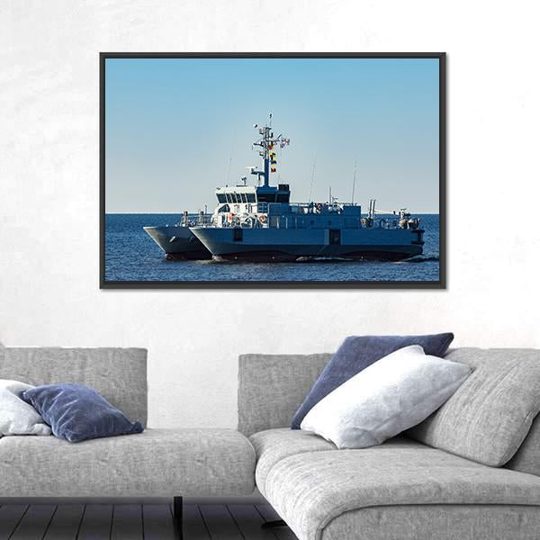 Small Grey Military Ship Canvas Wall Art-3 Horizontal-Gallery Wrap-25" x 16"-Tiaracle