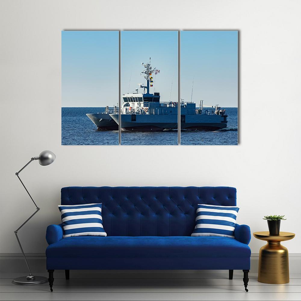 Small Grey Military Ship Canvas Wall Art-3 Horizontal-Gallery Wrap-37" x 24"-Tiaracle
