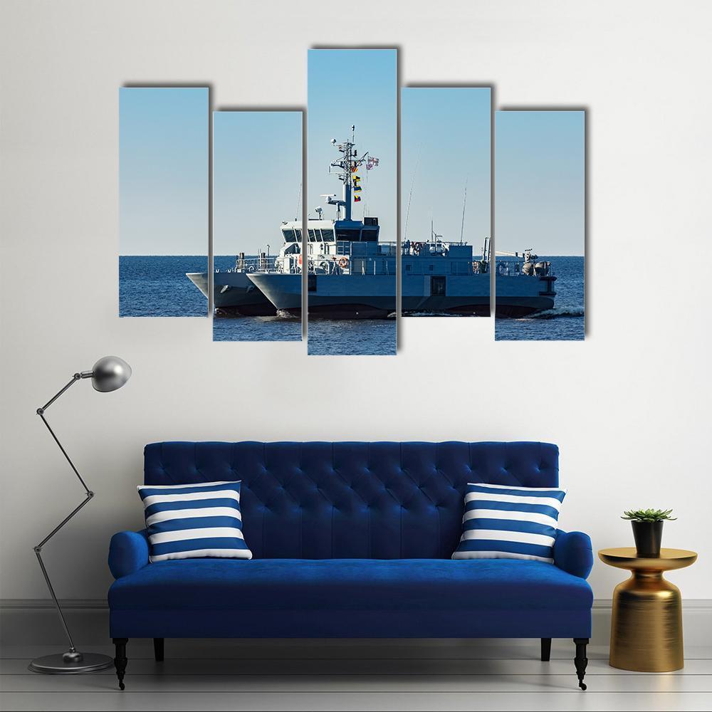 Small Grey Military Ship Canvas Wall Art-3 Horizontal-Gallery Wrap-37" x 24"-Tiaracle