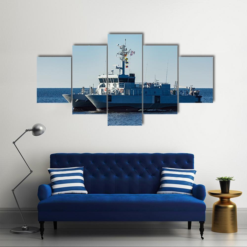 Small Grey Military Ship Canvas Wall Art-5 Star-Gallery Wrap-62" x 32"-Tiaracle