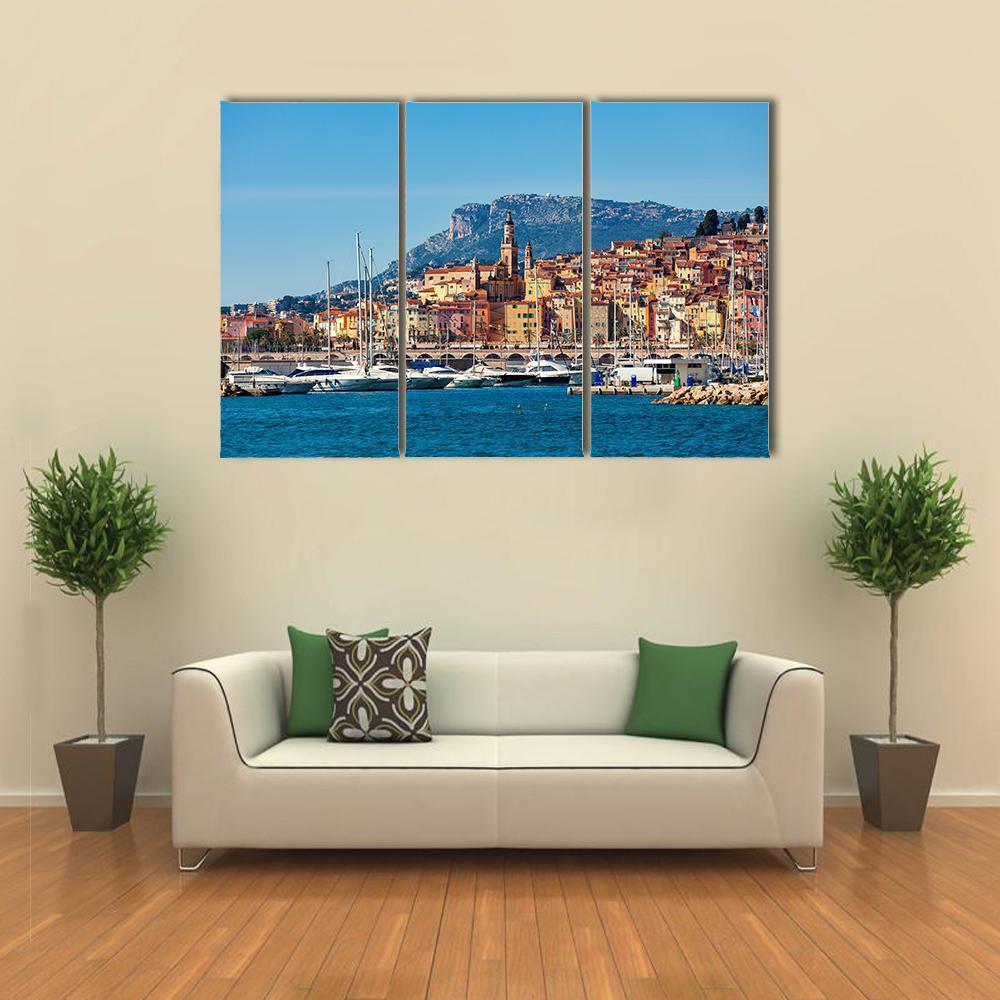 Small Harbor With Old Town Canvas Wall Art-3 Horizontal-Gallery Wrap-37" x 24"-Tiaracle