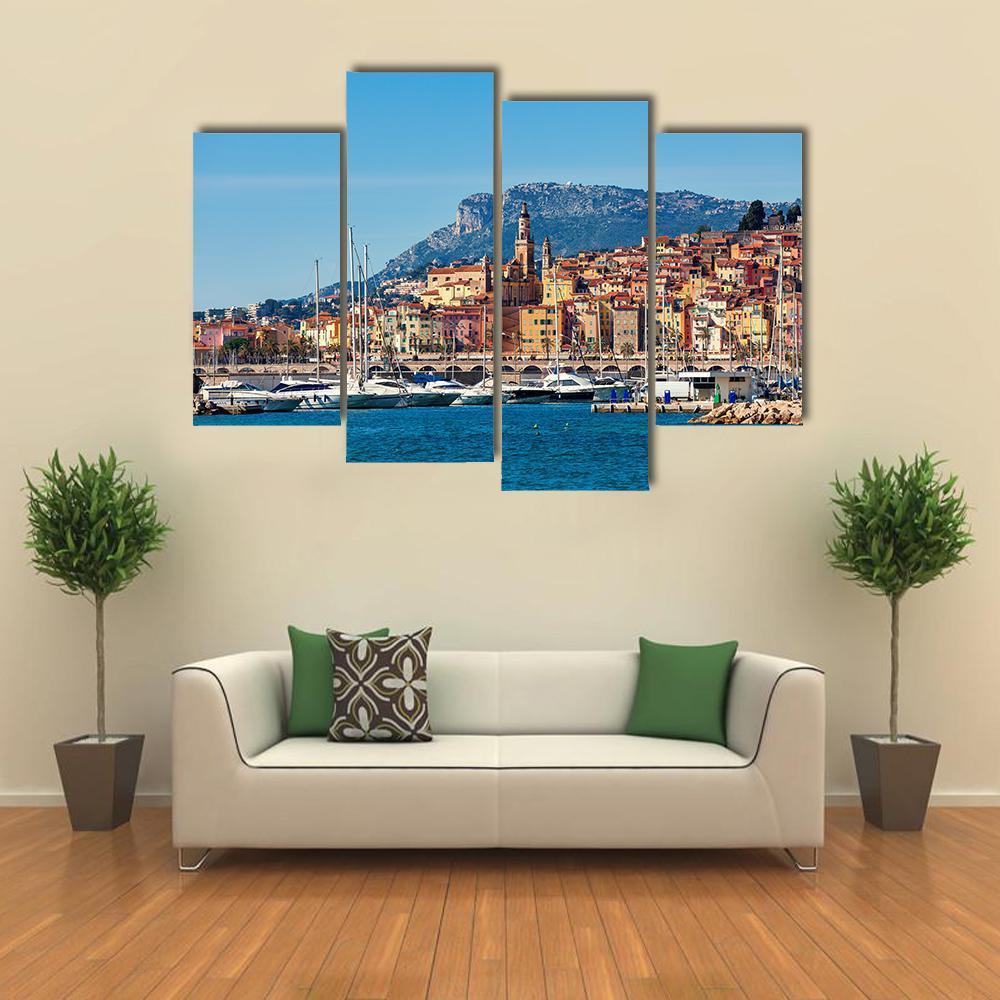 Small Harbor With Old Town Canvas Wall Art-4 Pop-Gallery Wrap-50" x 32"-Tiaracle