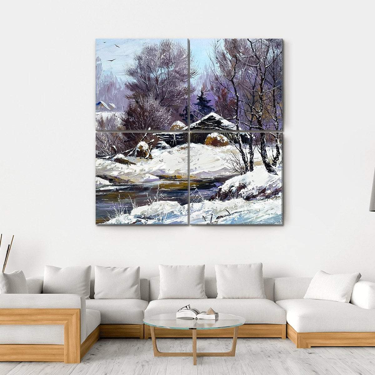 Small House In Winter Village Canvas Wall Art-4 Square-Gallery Wrap-17" x 17"-Tiaracle