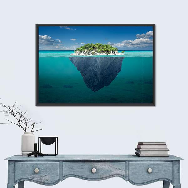 Small Island Above And Below Water Surface Canvas Wall Art-1 Piece-Floating Frame-24" x 16"-Tiaracle