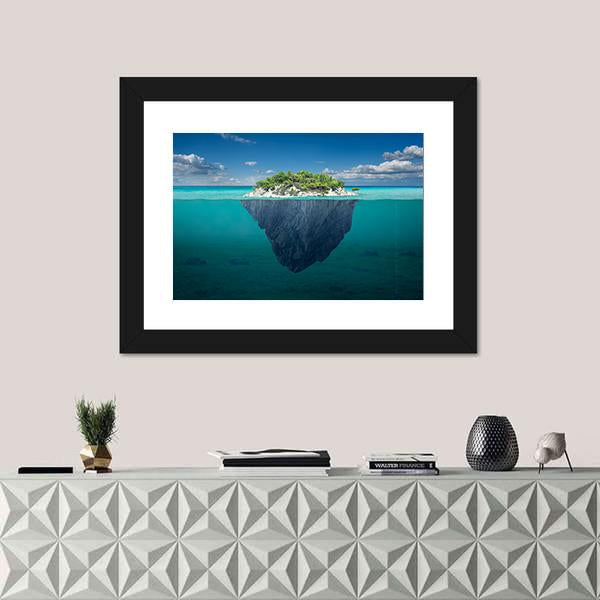 Small Island Above And Below Water Surface Canvas Wall Art-1 Piece-Framed Print-20" x 16"-Tiaracle
