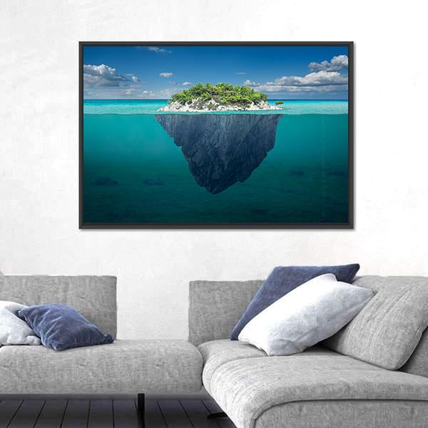 Small Island Above And Below Water Surface Canvas Wall Art-3 Horizontal-Gallery Wrap-25" x 16"-Tiaracle